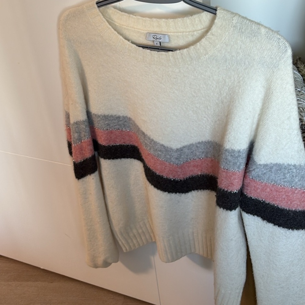 Rails Women's Cream Sweater with Pink and Gray Stripes